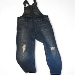 Indigo Blue Distressed Denim Overalls